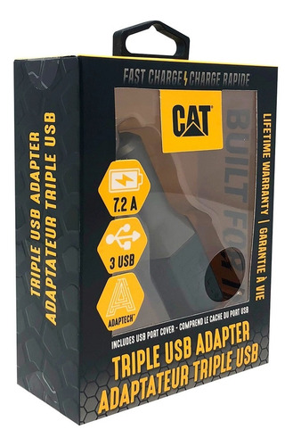 Cargador De Auto Cat Resistente Usb 7.2amp 3 Puertos
