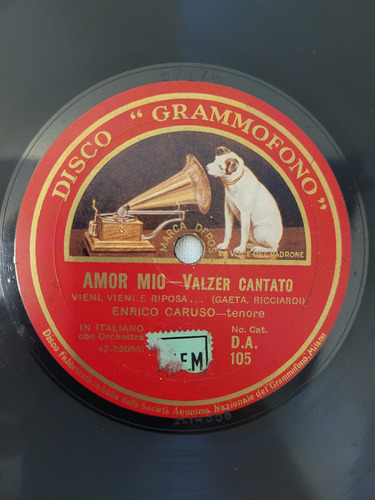 Enrico Caruso Disco Grammofono De Pasta Importado 