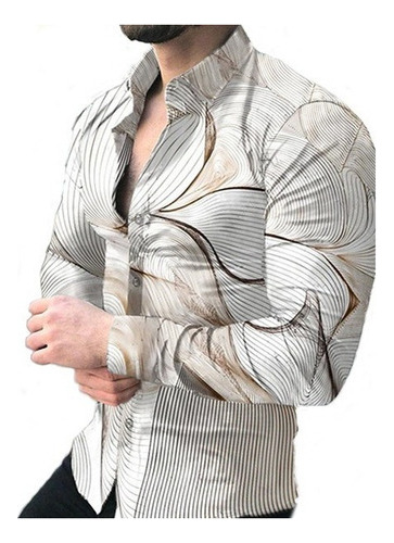 Camisa De Manga Larga For Hombre Moda Solapa 3d Camisa