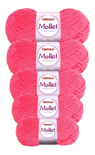 Lã Mollet 100g Crochê / Tricô - Círculo - 5 Novelos Cor 0784 - Rosa Neon