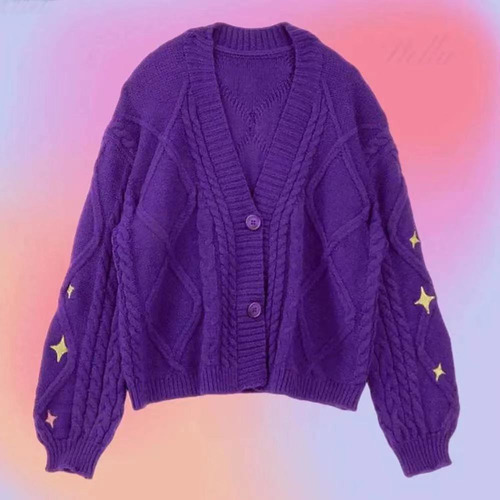 Chaqueta Tipo Cárdigan Morada Nueva De Otoño E Invierno [u]