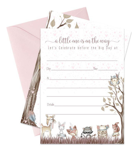 Woodland Friends     Invitaciones Con Sobres Rosas (paq...