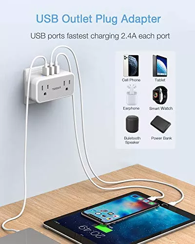 Adaptador de enchufe de EE. UU. a Japón, adaptador de salida VINTAR de 2  clavijas a 3 clavijas con 2 salidas de CA, 3 puertos USB y 1USB-C,  adaptador