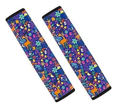 Stuoarte Flowers Deer Print Car Seat Belt Pad Cover, Nv57d