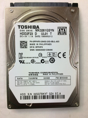 Hd Notebook 2.5 320 GB Sata 2 5400 rpm Toshiba Color Plateado