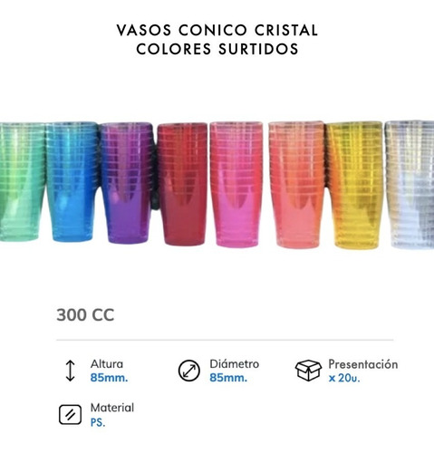 Imagen 2 de 10 de Vaso Conico X 20 Fluo Pastel Colores Tragos Postres Fiestas