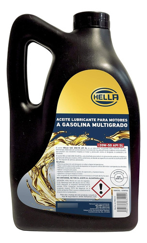 Aceite Motor 20w50 Mineral Multigrado Api Sl 5 Litros Hella