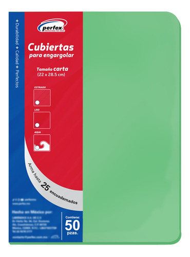 Perfex Cubierta Para Encuadernar Aqua Verde T/c 50 Pzas