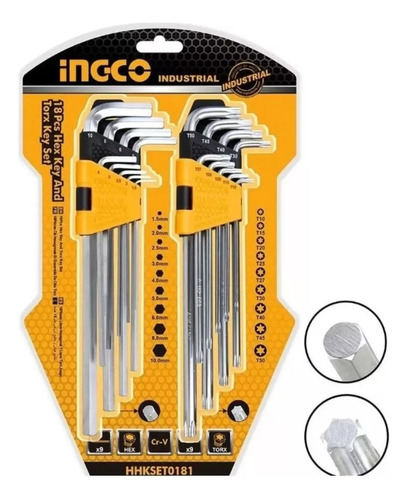 Juego De Llaves Hexagonal Allen-torx 18 Pcs Ingco Hhkset0181