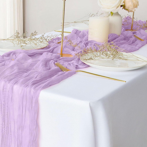 2pzs Caminos De Mesa Gasa Elegante Boho Decoración Boda Color Azul Marino Light Purple Mantel Decorativo Ruffled Mantel Decoración de Mesa Boda Baby Shower Cumpleaños Celebración Estilo Vintage