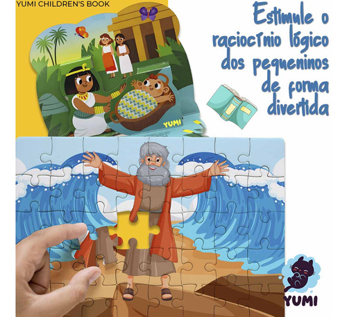 Kit Livro Infantil História De Moisés Em 3d Pop-up + Quebra-cabeça Bíblia Infantil Leia E Divirta-se 3 A 12 Anos