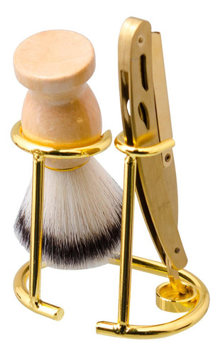 Kit De Barbear 3 Em 1, Escova De Barbear Manual Ouro