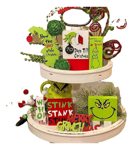 Decoração De Bandeja Em Camadas De Natal Grinch Decoração De