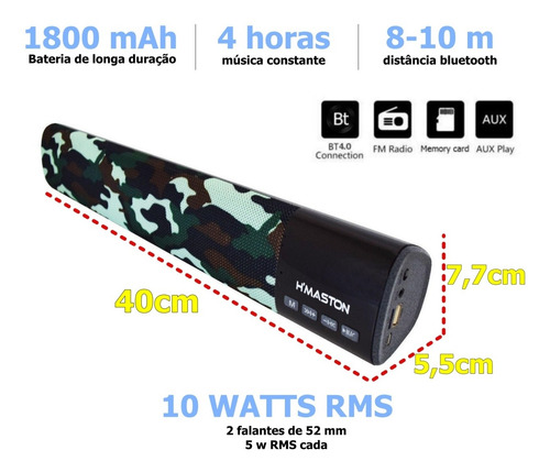 Caixa De Som Bluetooth Super Bass Usb, P2, Sd Card Camuflado