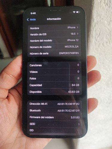 Apple Iphone 12 (64 Gb) - Libre, Caja Y Cable, Pila 84% Negro