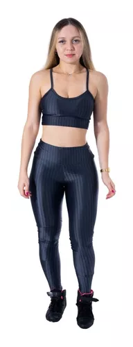 Conjunto de Academia Calça Legging 3D Cós Cruzado + Top Alça Preto, Moda  LLevo