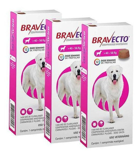 Combo 3 Bravecto Antipulgas E Carrapatos Caes 40 A 56kg