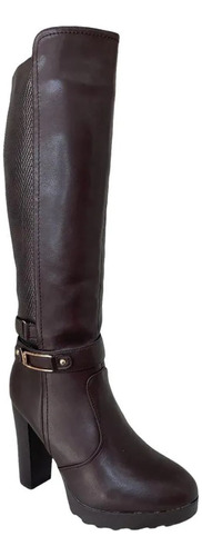 Bota Feminina Cano Longo Mooncity Salto Grosso 73049 Marrom 