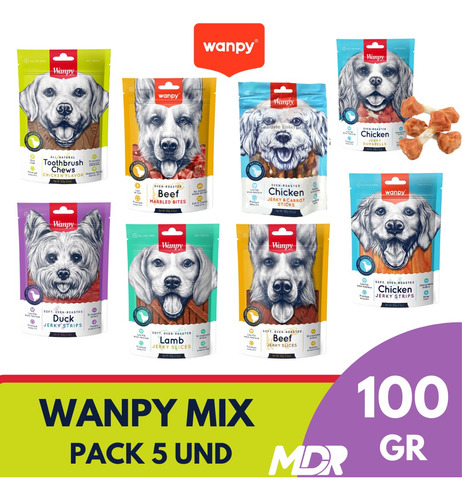 Imagen 1 de 4 de Snack Wanpy Pack 5 Unid. Variedades De Perro | Mdr