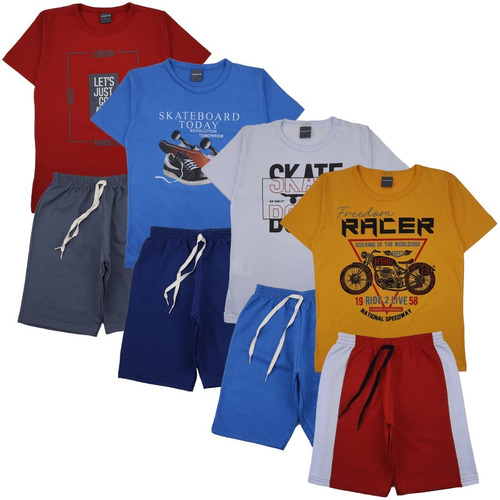 Kit 8 Roupas Infantil 10/12/14 Menino 4 Camisetas + 4 Shorts