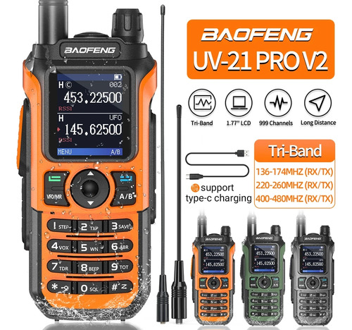Radio Baofeng Uv-21r Pro Tri Band V2 Usb Copia Frecuencia