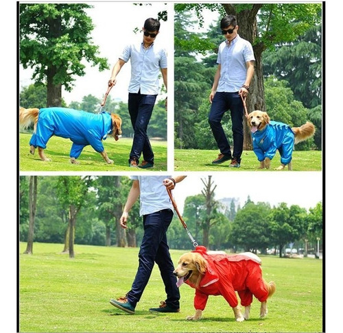 Capa Pet Chuva Capuz Cães Vermelha Ou Azul Raças Grande
