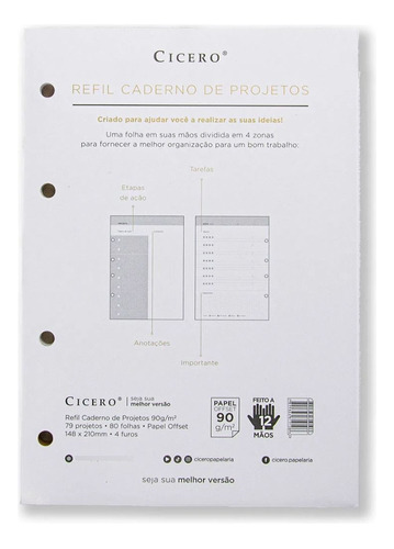 Refil Projetos Caderno Argolado Cicero 90g 14,8x21cm 80fls