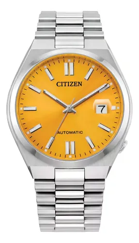 Reloj Citizen Tsuyosa Nj0150-56z Para Hombre Ewatch Correa Plateado Bisel Plateado Fondo Amarillo