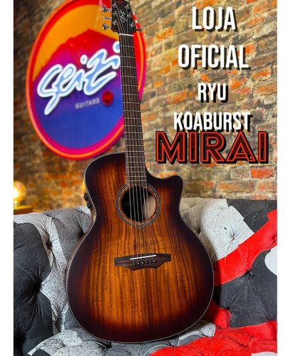 Violão Seizi Supreme Ryu Mirai Cutaway Koa Burst Com Bag Material do diapasão Pau-rosa Orientação da mão Destro