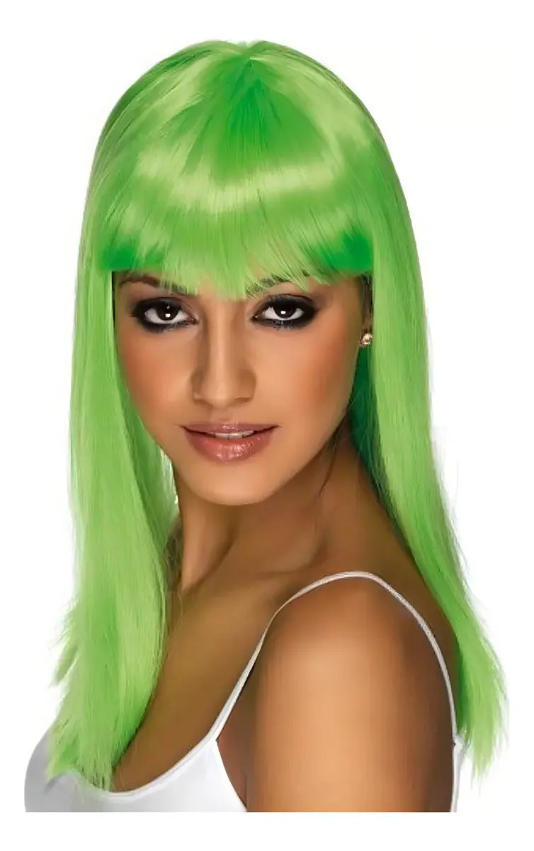 Peruca Longa Lisa Verde Fantasia Carnaval Adulto 35cm