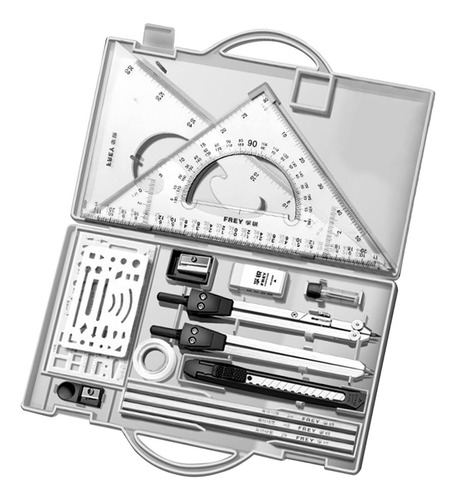 V Juego De Geometría De Reglas Y Compás De Metal Con Estuche