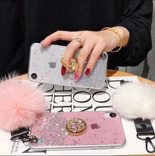 Imagen 3 de 7 de Funda Case, Pompón Glitter Para I Phone Varios Modelos