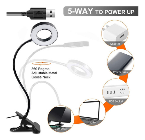 Lámpara De Escritorio De Lectura Usb Con Clip La Estructura