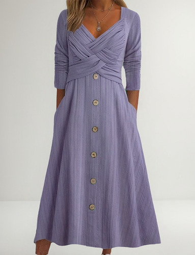 Vestido Casual Cruzado De Mujer Con Cuello En V