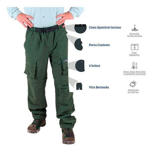 Imagem 2 de 3 de Calça Masculina Vira Bermuda Artemis King Brasil Proteção Uv