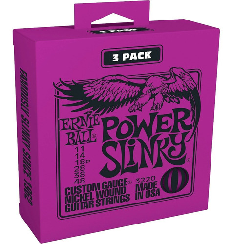 Kit 03 Encordoamento Ernie Ball 11 - 48 Power Slinky 3220