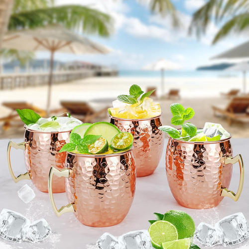 Juego De 4 Tazas Moscow Mule, Tazas De Cobre Martillado D...