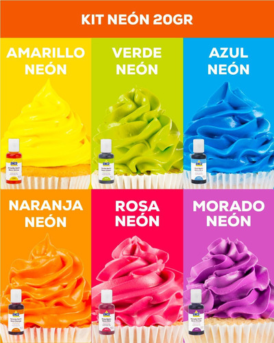 Colorante Neón En Gel Enco Comestible Kit 6 Colores