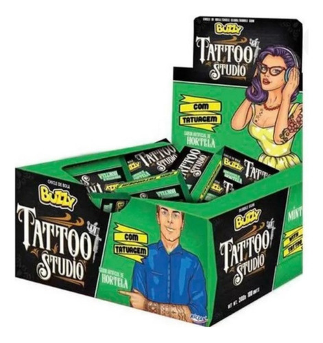 Chiclete Com Tattoo Studio Buzzy Hortelã 400g - Riclan