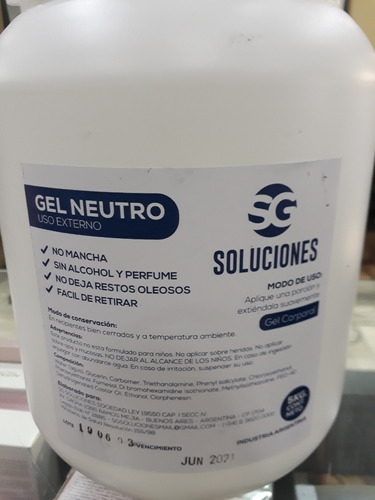 Gel Neutro X 5kg Laser Electrodos Ecograf Anmat Ramos Mejía