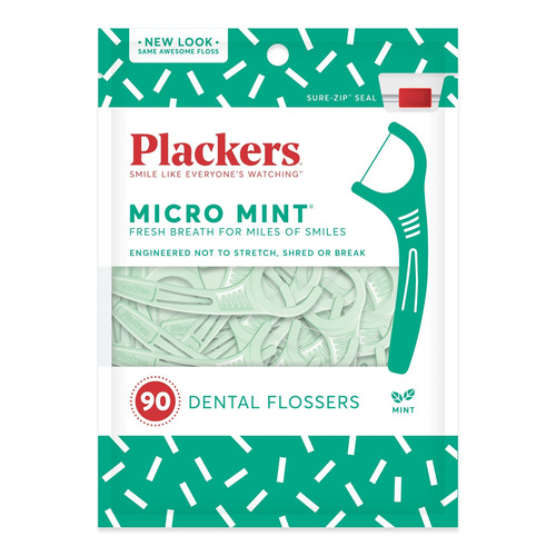 Plackers Micro Mint Dental Floss Picks, 90 Count (pack Of 6)