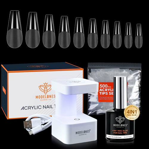 Modelones Nail Tips And Glue Gel Kit, Gel X Nail Kit With 4