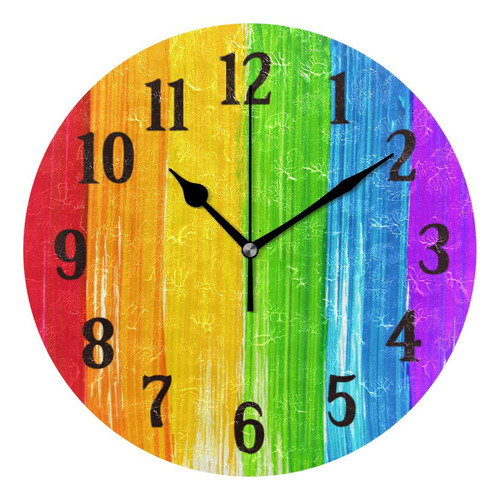 Susiyo Reloj De Pared De Rayas De Colores Arcoíris Brillante