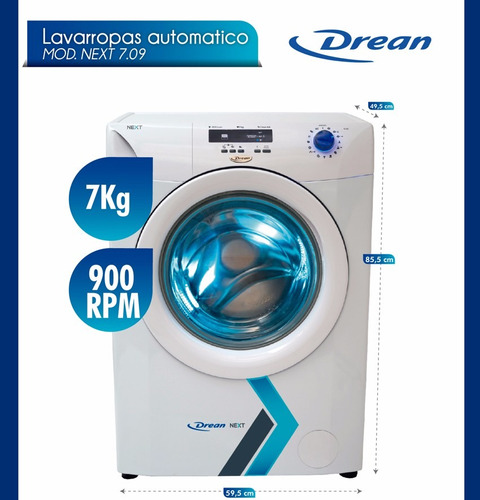 Lavarropas Drean Next 7.09 Eco 7kgs 900rpm Clase Aa 