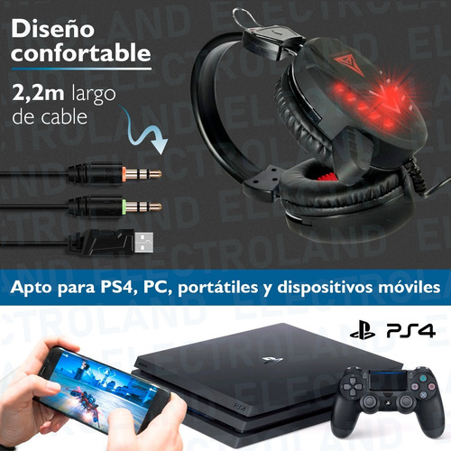 Imagen 4 de 10 de Auricular Gamer Luz Led Rgb Micrófono Sonido Hq Pc Ps4
