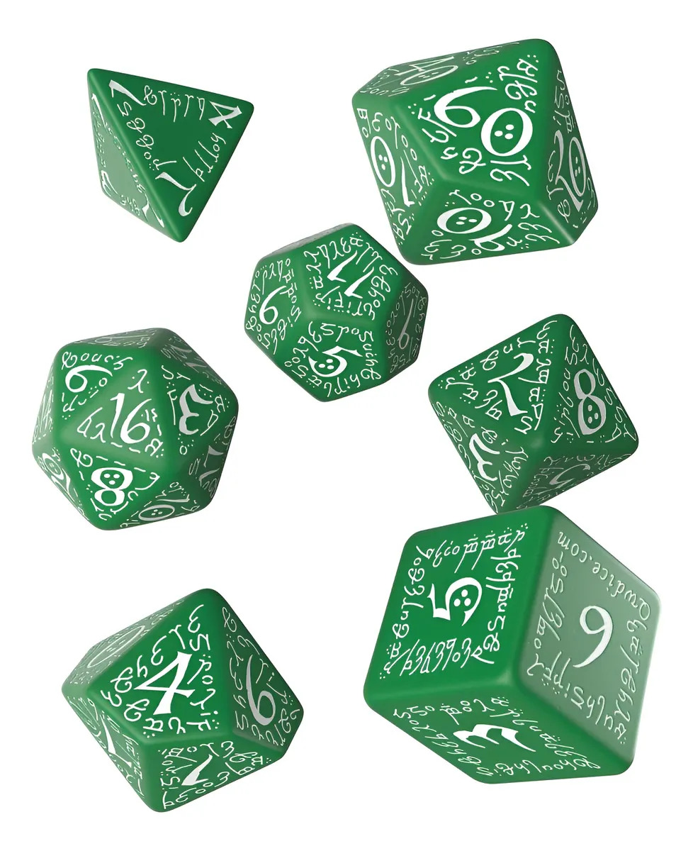 Q-workshop Dados Élficos Verde Y Blanco, 7 Dados