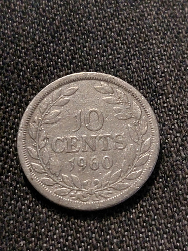 Moneda De Liberia 10 Cent Año 1960 Plata 0,900 Km# 15
