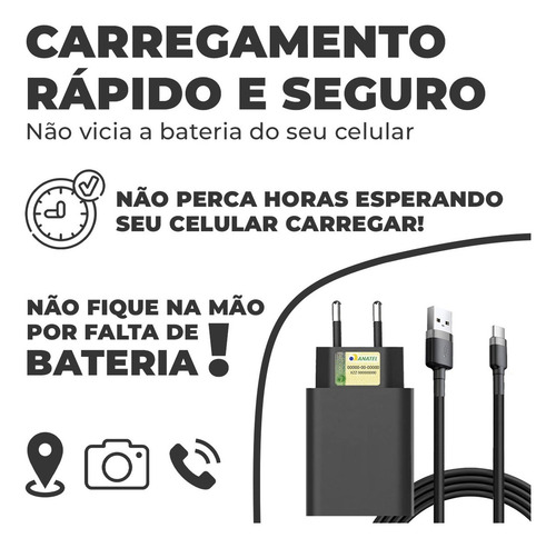 Carregador Turbo Tipo C Para Motorola Moto G10 G9 G8 G7 30w Cor Preto