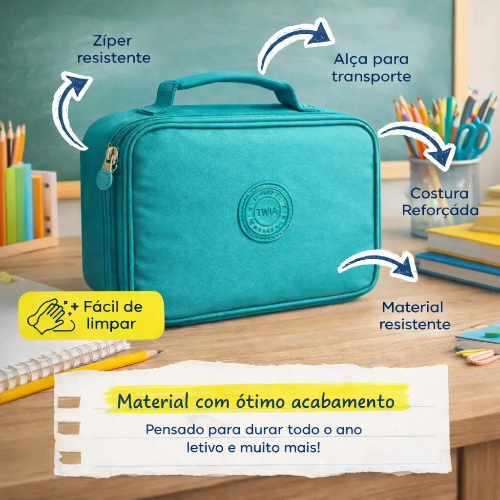 Estojo Escolar Box Grande Multifuncional Alça 48 Elásticos Rosa