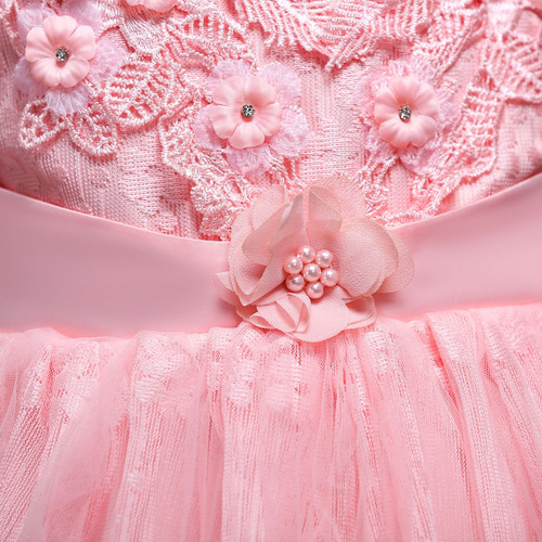 Vestido De Princesa De Tul Con Encaje De Flores Para Niñas